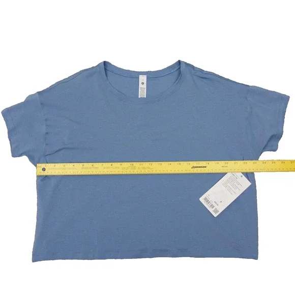 New Lululemon Size 12 Cates Tee Shirt Relaxed Fit Cropped Pima Cotton BLWL Blue - Picture 2 of 7